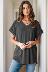 Textured V-Neck Short Sleeve Top (multiple color options)