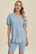 Load image into Gallery viewer, Ribbed V-Neck Short Sleeve Top and Shorts Set (multiple color options)
