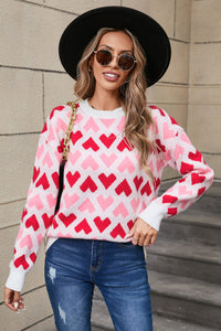 Contrast Heart Round Neck Sweater (2 color options)