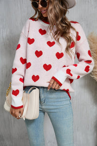 Contrast Trim Heart Round Neck Sweater (2 color options)