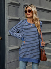 Load image into Gallery viewer, Pocketed Striped Round Neck Long Sleeve T-Shirt (multiple color options)
