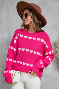 Heart Round Neck Long Sleeve Sweater (multiple color options)