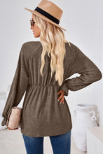 Load image into Gallery viewer, Ruched Round Neck Flounce Sleeve Blouse (multiple color options)
