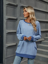 Load image into Gallery viewer, Pocketed Striped Round Neck Long Sleeve T-Shirt (multiple color options)
