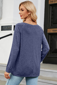 Heathered Round Neck Long Sleeve Top (multiple color options)