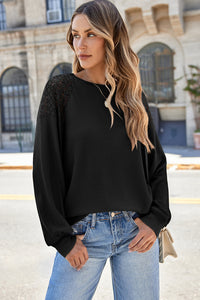 Lace Detail Round Neck Lantern Sleeve Top (multiple color options)