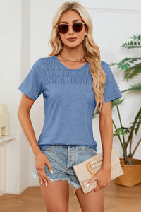 Ruched Round Neck Short Sleeve Top (multiple color options)