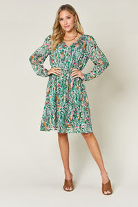 Printed Drawstring Waist Long Sleeve Dress (2 color options)