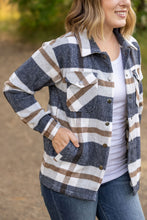 Load image into Gallery viewer, plaid navy and tan womens shacket
