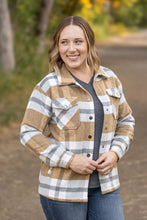 Load image into Gallery viewer, plaid camel and grey womens shacket
