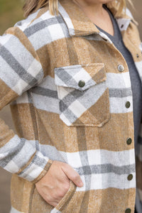 Norah Plaid Shacket - Camel and Grey