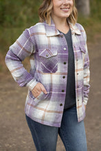 Load image into Gallery viewer, Norah Plaid Shacket - Purple and Gold
