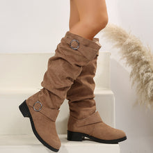 Load image into Gallery viewer, Buckle Round Toe Block Heel Boots (multiple color options)
