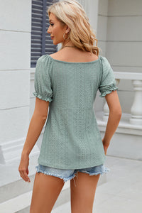 Eyelet Drawstring Short Sleeve Top  (multiple color options)