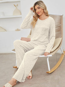 Round Neck Long Sleeve Top and Pants Lounge Set  (multiple color options)