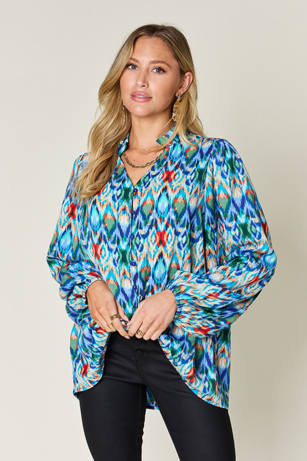 Printed Balloon Sleeve Blouse