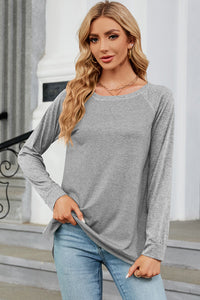 Heathered Round Neck Long Sleeve Top (multiple color options)