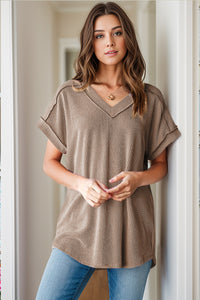 Textured V-Neck Short Sleeve Top (multiple color options)