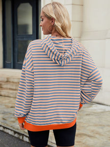 Drawstring Contrast Striped Long Sleeve Hoodie (multiple color options)