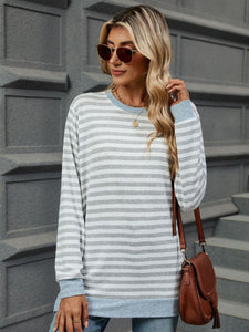 Striped Round Neck Long Sleeve Top (multiple color options)