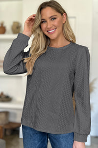 Textured Round Neck Long Sleeve Top (multiple color options)