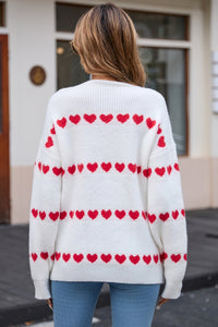 Heart Round Neck Long Sleeve Sweater (multiple color options)