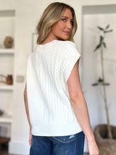 Load image into Gallery viewer, Cable-Knit Round Neck Short Sleeve Sweater (multiple color options)
