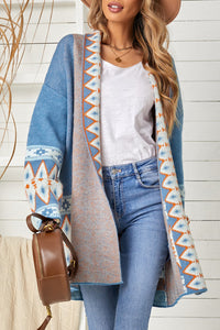 Geometric Open Front Long Sleeve Cardigan (multiple color options)