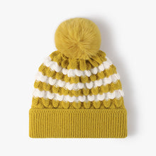 Load image into Gallery viewer, Striped Contrast Knit Hat with Pom-pom (multiple color options)
