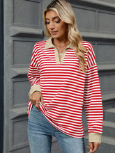 Load image into Gallery viewer, Striped Johnny Collar Long Sleeve Sweatshirt (multiple color options)
