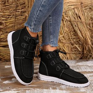 Lace-Up Round Toe Flat Sneakers (2 color options)