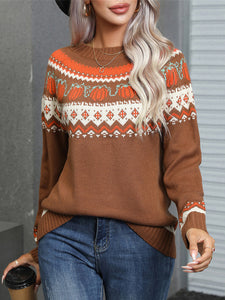 Geometric Round Neck Long Sleeve Sweater (2 color options)