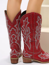 Load image into Gallery viewer, PU Leather Embroidered Geometric Point Toe Boots
