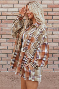 Plaid Snap Down Dropped Shoulder Shacket