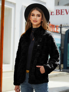 Fuzzy Checkered Zip Up Jacket (multiple color options)