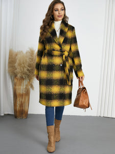 Plaid Tie Waist Long Sleeve Coat (multiple color options)