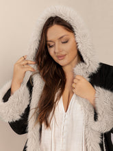 Load image into Gallery viewer, Fuzzy Trim Open Front Long Sleeve Hooded Coat
