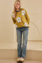 Load image into Gallery viewer, Flower Stripe Round Neck Long Sleeve Sweater
