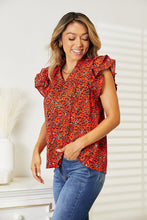 Load image into Gallery viewer, Scarlet Petals Floral Flutter Sleeve Notched Neck Blouse (multiple color options)
