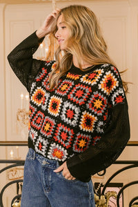 Granny Square Front Long Sleeve Top