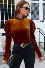 Load image into Gallery viewer, Frill Mock Neck Puff Sleeve Blouse
