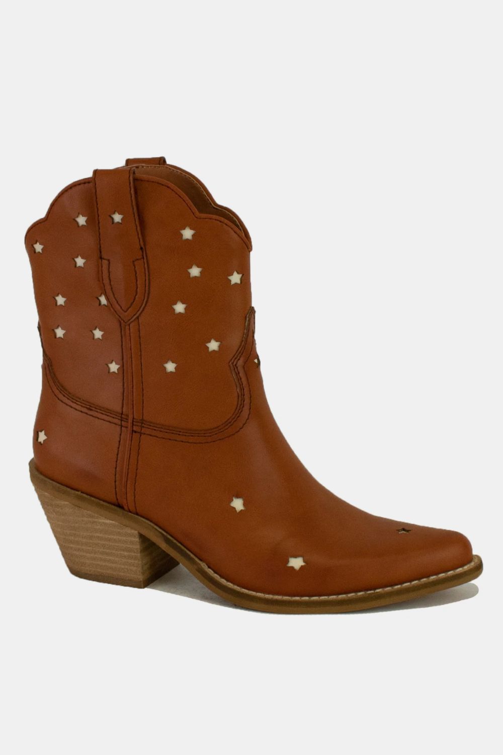 Faux Leather Star-Shaped Cutouts Point Toe Boots