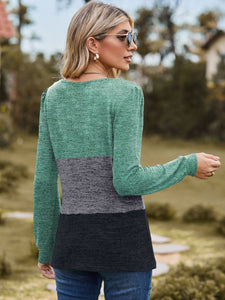 Color Block Square Neck Long Sleeve T-Shirt (multiple color options)