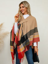 Load image into Gallery viewer, Fringe Contrast Plaid Poncho (multiple color options)
