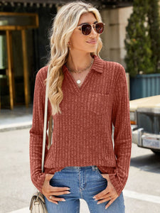 Ribbed Johnny Collar Long Sleeve Top (multiple color options)