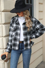 Load image into Gallery viewer, Pocketed Plaid Collared Neck Dropped Shoulder Jacket (multiple color options)
