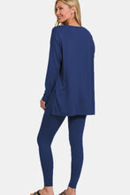 Load image into Gallery viewer, Brushed Microfiber Top and Leggings Lounge Set in Navy
