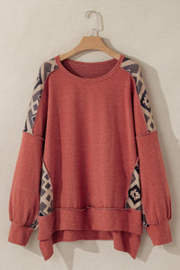 Geometric Round Neck Long Sleeve Sweatshirt