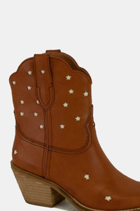 Faux Leather Star-Shaped Cutouts Point Toe Boots