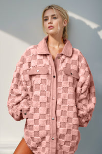 Button Up Fuzzy Checkered Shacket (multiple color options)